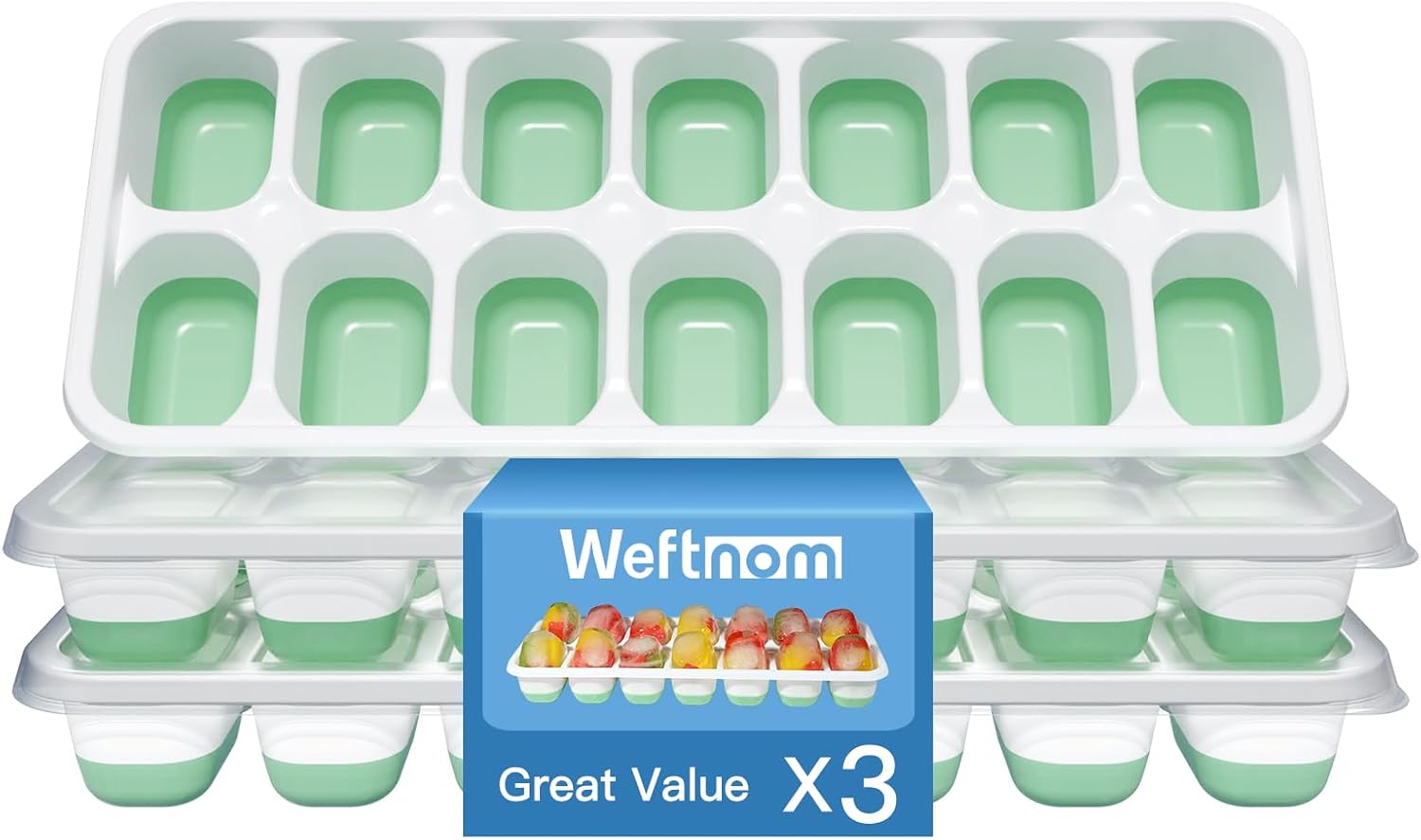 Silicone Mold Tray - Ice Cube Tray with Lid, 3