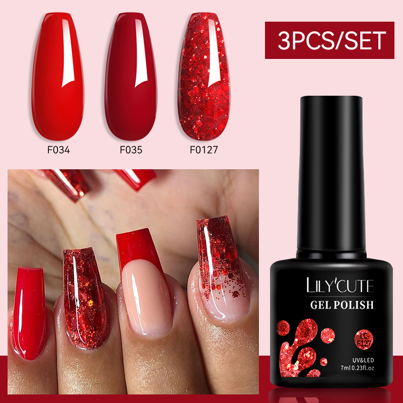 Resin Glitter Pack - LILYCUTE 3Pcs/Set 7ML Red Series Gel