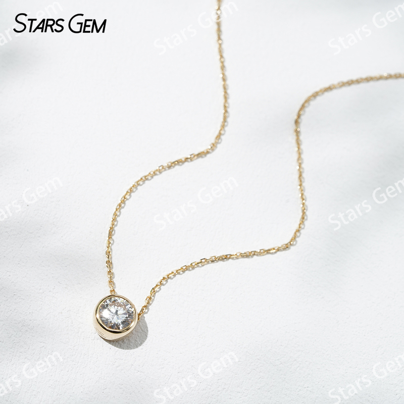 18K Gold 6.4mm 1.0ct Round Bri - огляд і ціна Bezels Set Pendant