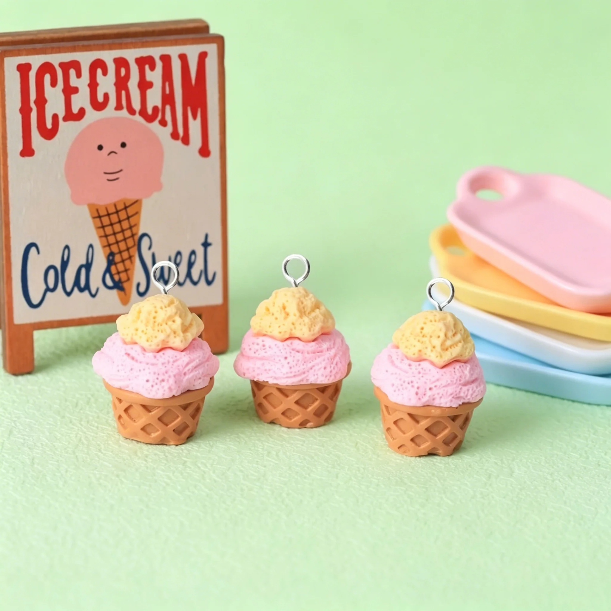 10Pcs Cute 3D Ice Cream Cone R - огляд і ціна Resin Craft Supplies