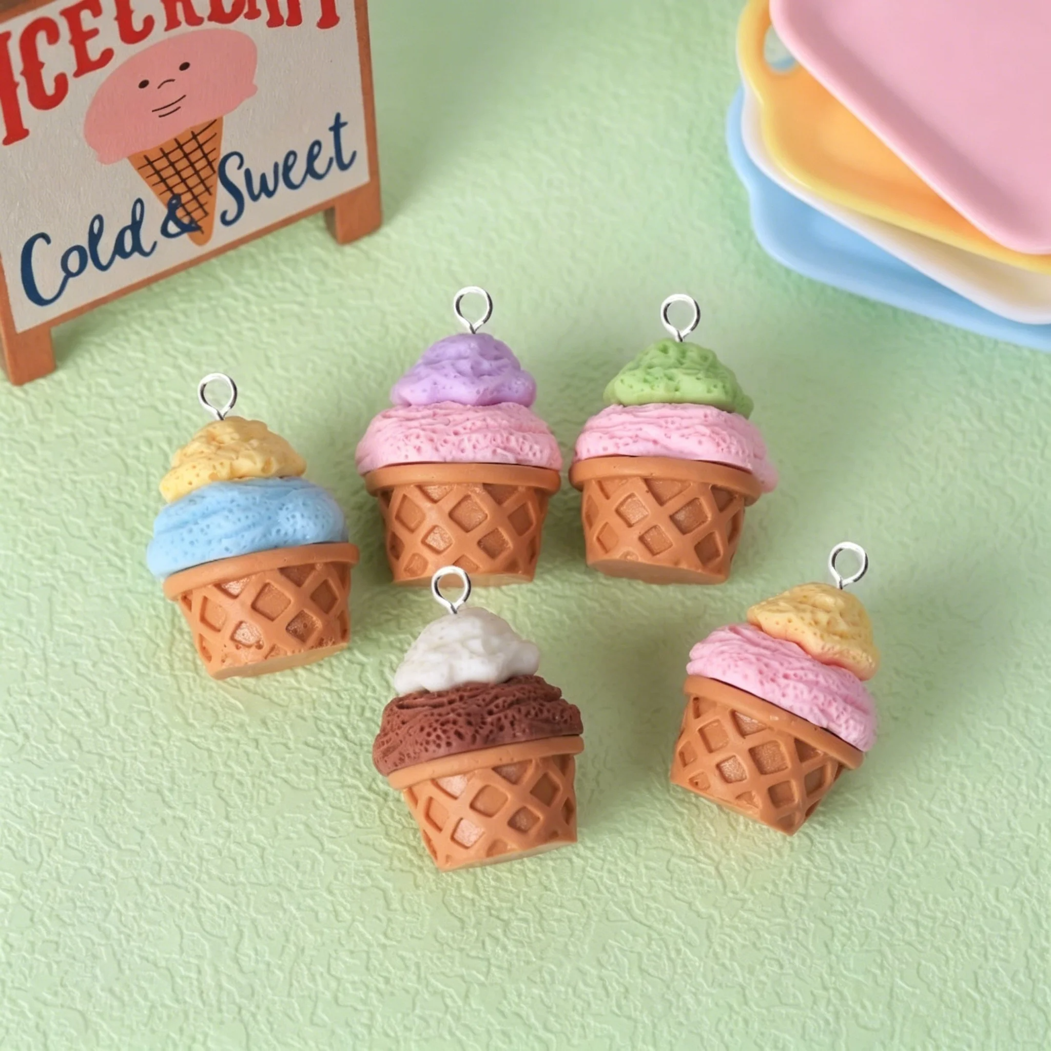 10Pcs Cute 3D Ice Cream Cone R - огляд і ціна Resin Craft Supplies